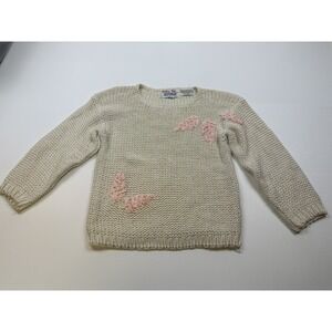 Vintage Tally Ho Women's Wool Knit Sweater Size Small 3/4 Sleeve Embellished